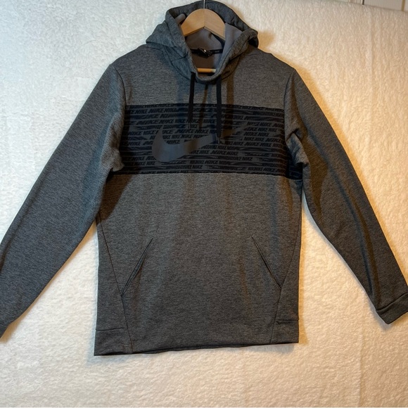 Nike Men’s Hoodie Sweatshirt Gray and Black Center Swoosh Size Medium Polyester - Picture 6 of 10